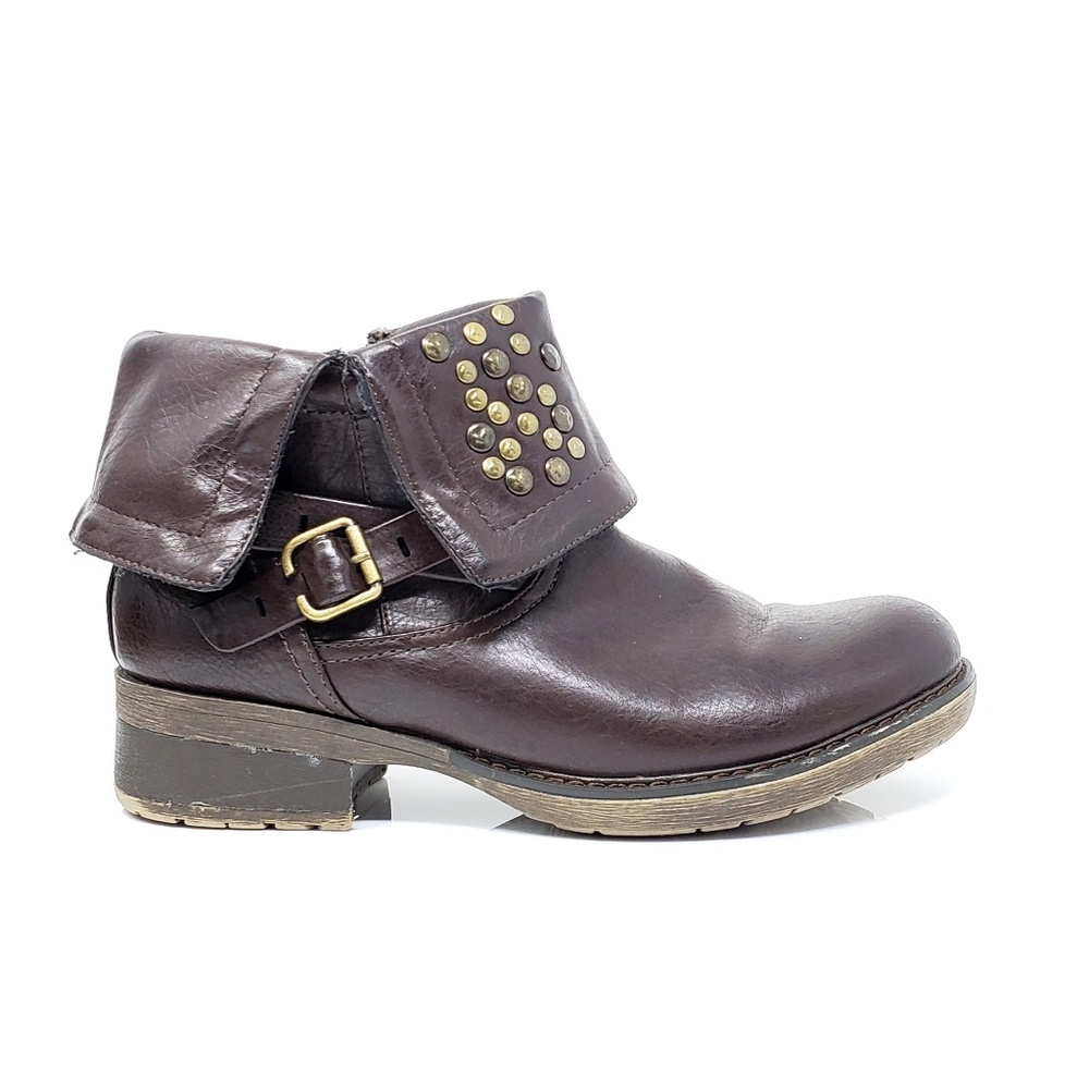 Bare Trap Chunky Plum Brass Rivet Ankle Boots